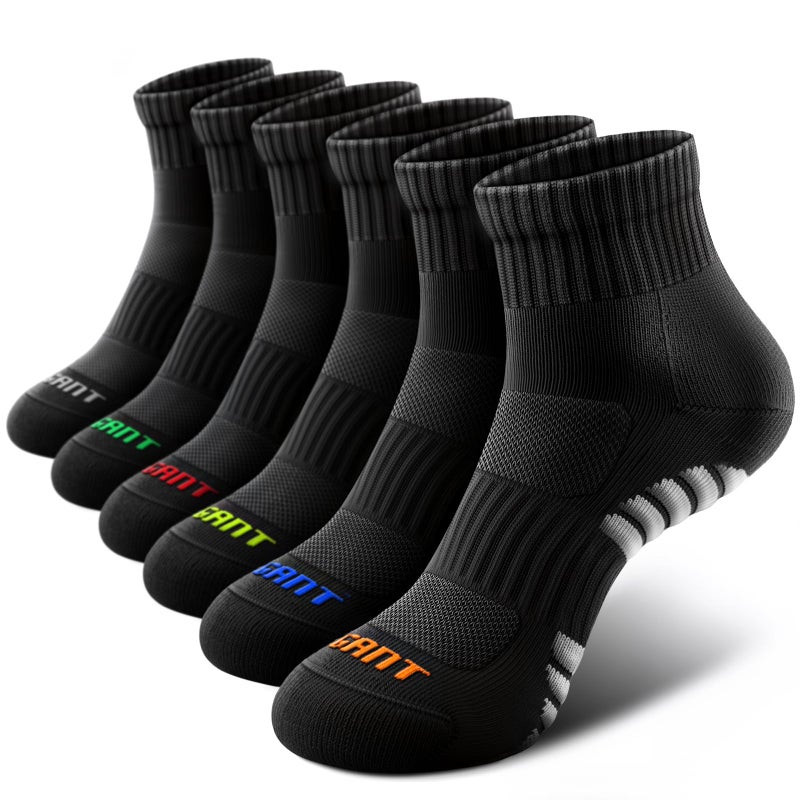 Bigant Kids Ankle Socks Cushioned Athletic Quarter Socks for Boys Girls Youth School Sports Seamless Toe Arch Support 6 Pairs (Black,Large) - Image 1