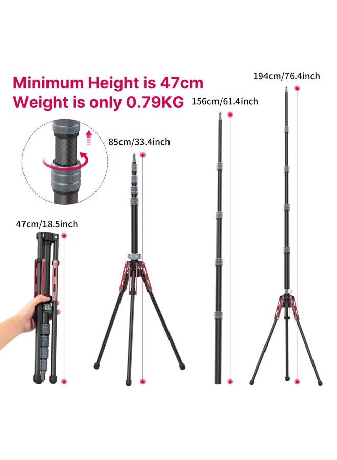 Ulanzi Light Stand Carbon Fiber MT-49, Adjustable Tripod Stand for Photography with Phone Clip, 194cm/76.4inch Studio Sturdy Tripod for Speedlight Flash Softbox Strobe Light Camera with Carrying Bag - Image 4