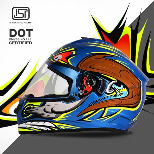 Studds Drifter D4 Isi and Dot Certified Full Face Graphic Helmet for Men and Women with Inner Sun Visor and Spoiler,Blue - Image 2