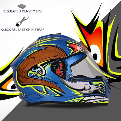 Studds Drifter D4 Isi and Dot Certified Full Face Graphic Helmet for Men and Women with Inner Sun Visor and Spoiler,Blue - Image 3