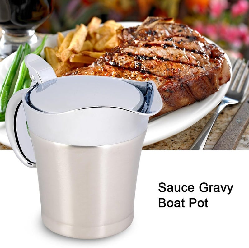 Double Insulated Gravy Boat Gravy Boat Dishwasher Safe with Lid Small Creamer Thermal Small Thermal Pitcher 304 Stainless Steel Insulated Double Wall (size 450ml) - Image 2
