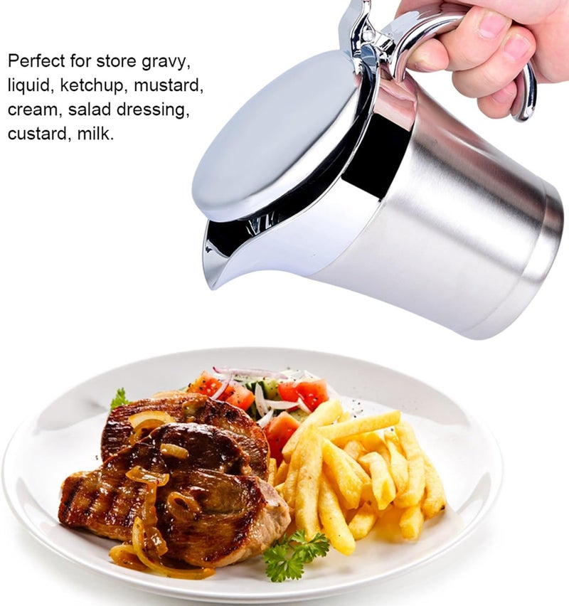 Double Insulated Gravy Boat Gravy Boat Dishwasher Safe with Lid Small Creamer Thermal Small Thermal Pitcher 304 Stainless Steel Insulated Double Wall (size 450ml) - Image 4