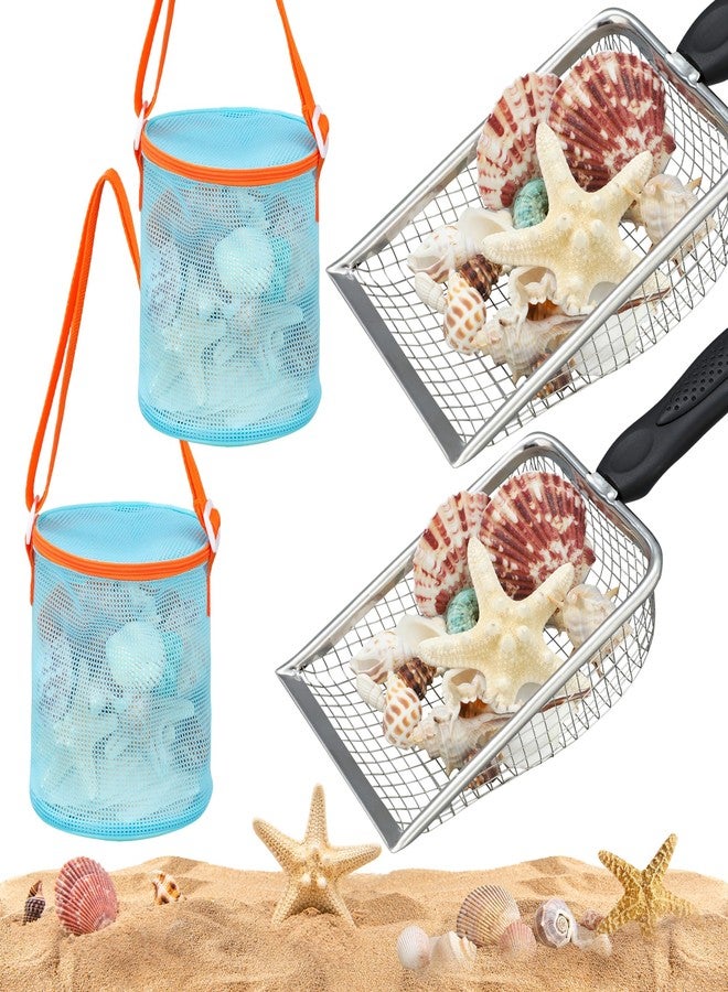 Fairooth 2PCS Beach Mesh Shovel with 2PCS Mesh Beach Bag for Sand Filter and Collect Shells Sand Sifter Scooper and Shell Collecting Bags Sands Sifter Shell Collecting Tools for Boys Girls Kids Beaches Toys - Image 1