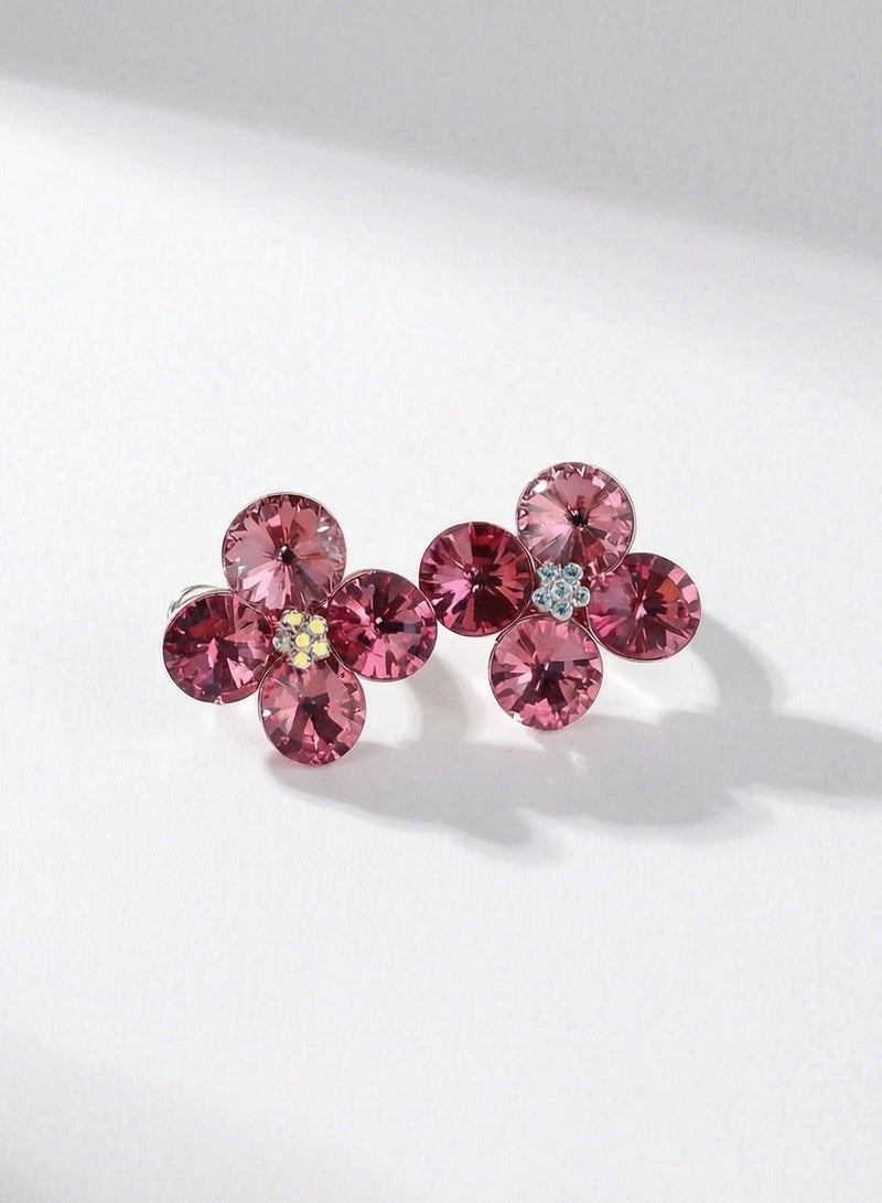 R.C.E Accessories Crystal Blossom Earrings for Women & Girls – Pink Petal Floral Design with Sparkling Crystals, Elegant Fashion Jewelry - Image 1