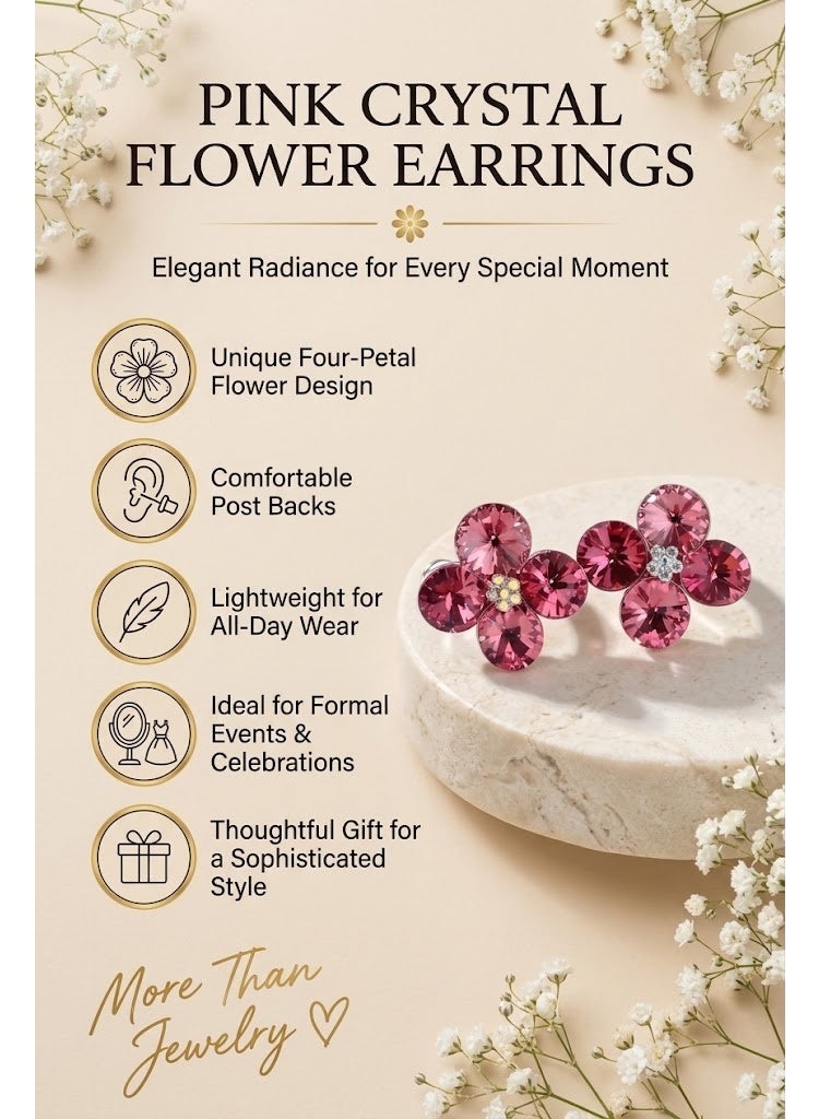 R.C.E Accessories Crystal Blossom Earrings for Women & Girls – Pink Petal Floral Design with Sparkling Crystals, Elegant Fashion Jewelry - Image 5