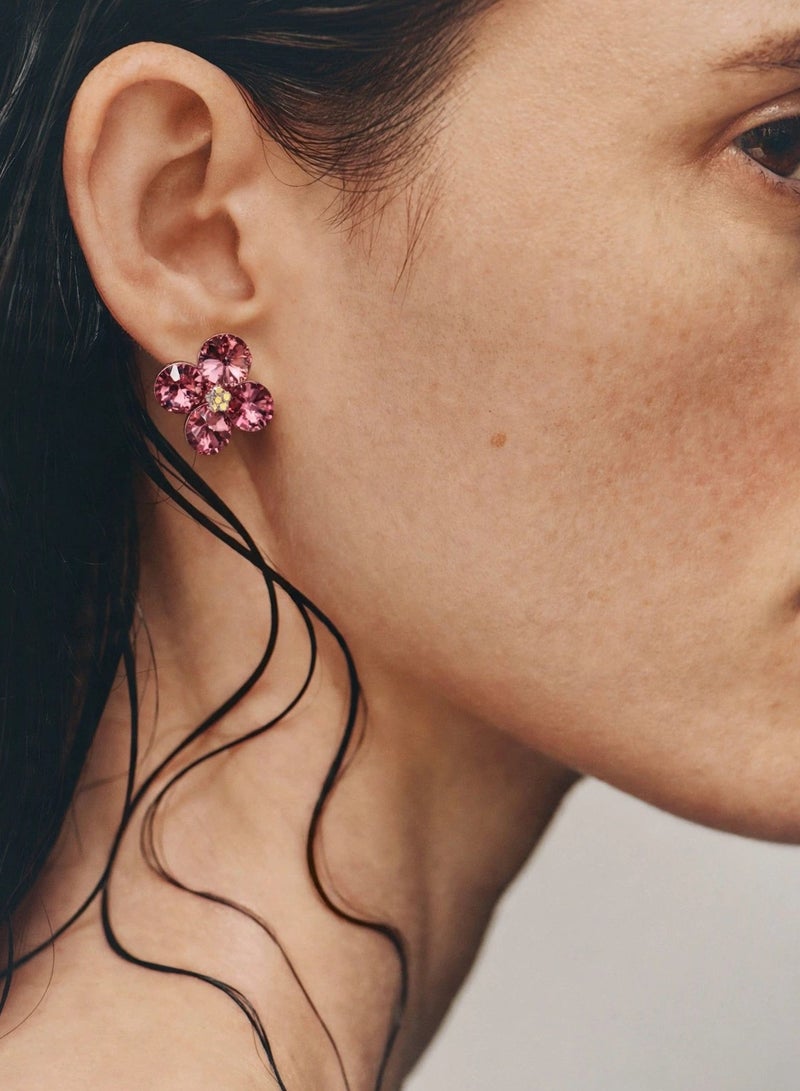 R.C.E Accessories Crystal Blossom Earrings for Women & Girls – Pink Petal Floral Design with Sparkling Crystals, Elegant Fashion Jewelry - Image 2