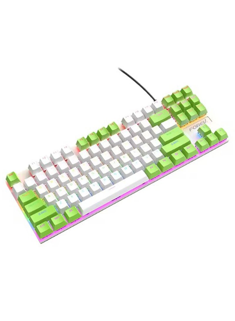 Forev FV-Q301 Rainbow TKL Mechanical Gaming Keyboard – Blue Switch – 87 keys – white green