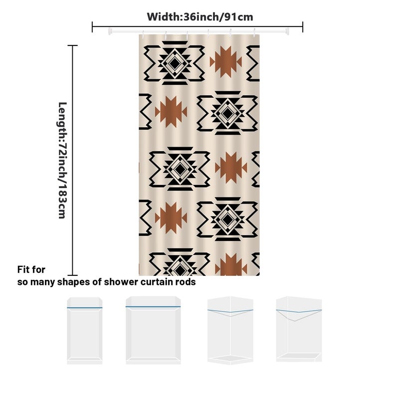 She Love Western Aztec Shower Curtain Boho Abstract Pattern Geometric Vintage Shower Curtain with Hooks 36x72 Inch Waterproof Polyester Bathroom Curtain (Geometric Aztec) - Image 2