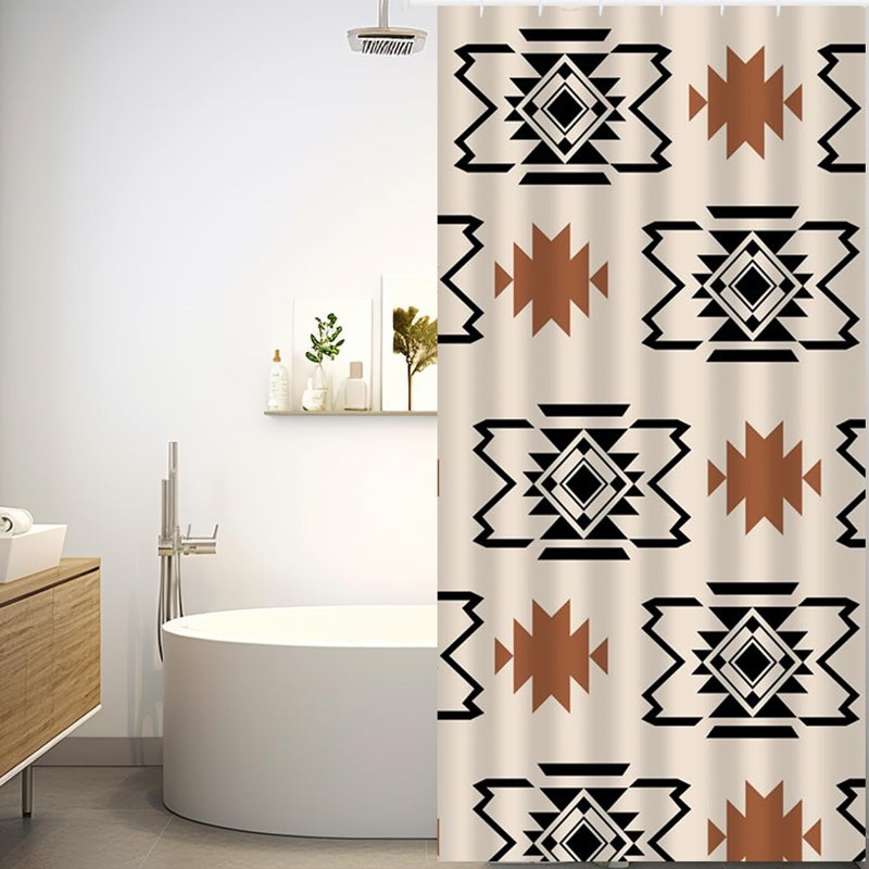 She Love Western Aztec Shower Curtain Boho Abstract Pattern Geometric Vintage Shower Curtain with Hooks 36x72 Inch Waterproof Polyester Bathroom Curtain (Geometric Aztec) - Image 1