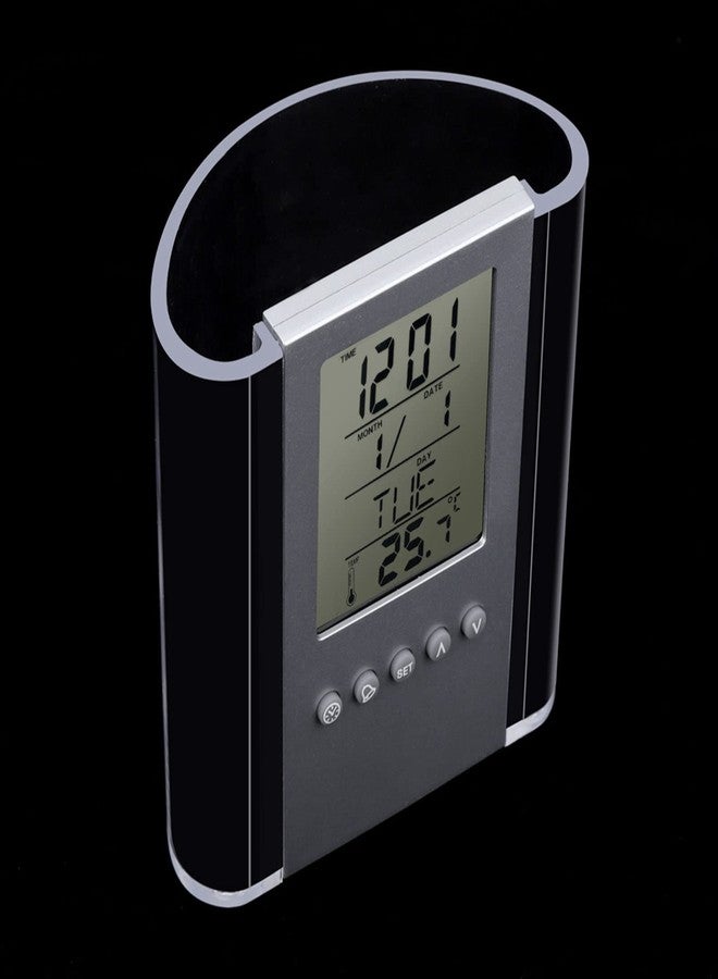 Pilipane Digital Alarm Clock Temperature Display Table Pencil Holder Case Organizer with Large LCD Screen Multifunctional Alarm Clock Pen Holder for Kids Friends ABS Material 12x10x5cm - Image 2