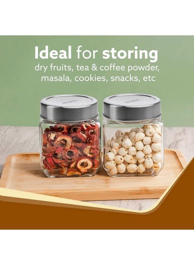 AGARO Elegant Cube Jar 580 ml, Square Shaped, Transparent Lid With Steel Finish, Storage Glass Container, Transparent, Kitchen Organiser, Multipurpose Jar, Pack of 2. - Image 3