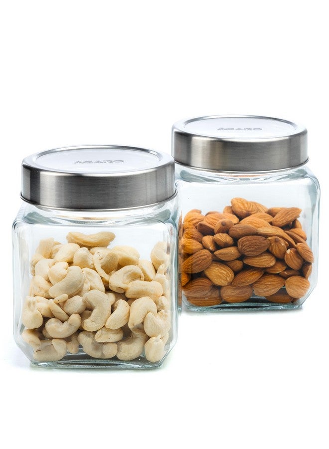 AGARO Elegant Cube Jar 580 ml, Square Shaped, Transparent Lid With Steel Finish, Storage Glass Container, Transparent, Kitchen Organiser, Multipurpose Jar, Pack of 2. - Image 1