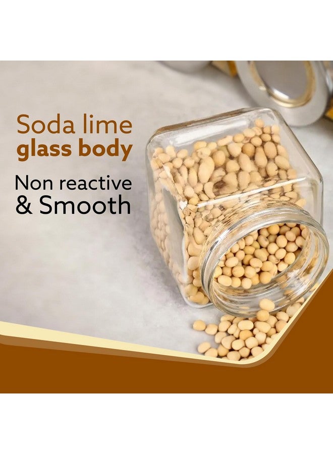 AGARO Elegant Cube Jar 580 ml, Square Shaped, Transparent Lid With Steel Finish, Storage Glass Container, Transparent, Kitchen Organiser, Multipurpose Jar, Pack of 2. - Image 4