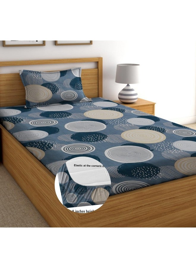 RD TREND Presents Luxurious Glace Cotton Super Soft 210 TC 360° Elastic Fitted Bedsheets Single Bed Size (72 x 48 x 8 Inch) with 1 Pillow Cover Size (28 x18), Color- Grey & Gold, Circle - Image 1