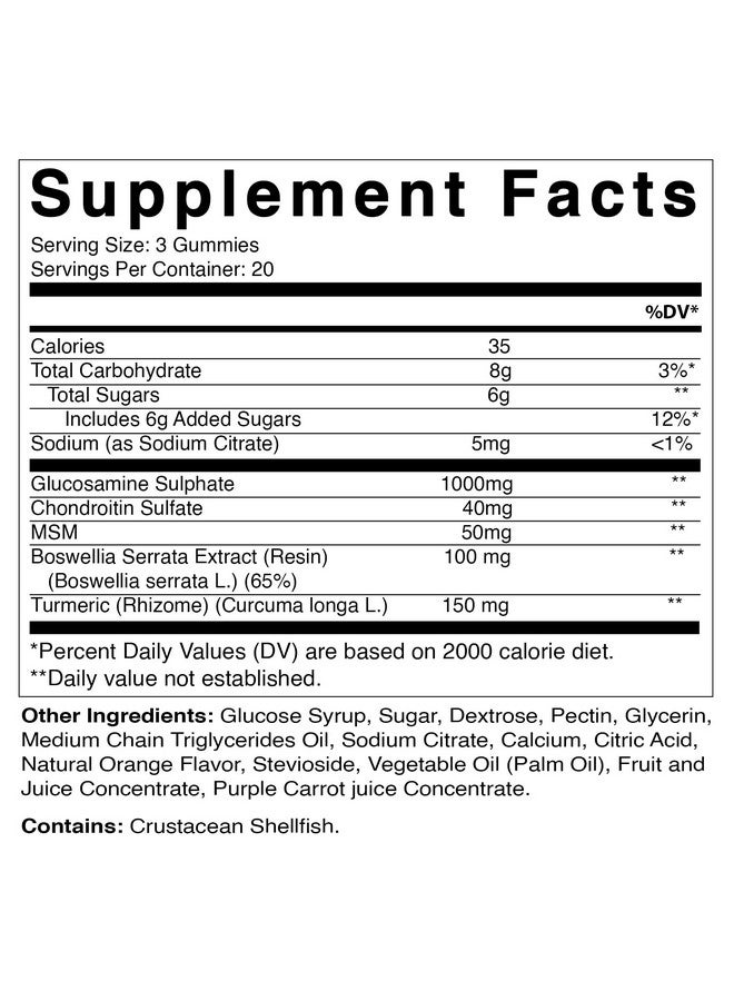 Vitamatic Extra Strength Glucosamine Chondroitin Gummies with MSM, Turmeric & Boswellia - 60 Pectin-Based Gummies Advanced Joint Support Formula - Sugar-Free, Non-GMO, Gelatin-Free - Image 2