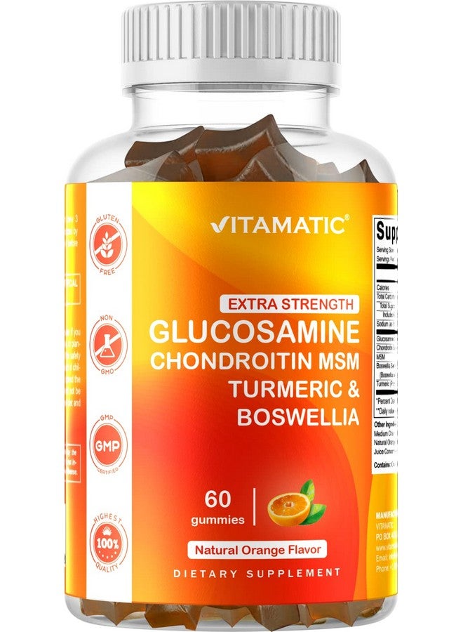 Vitamatic Extra Strength Glucosamine Chondroitin Gummies with MSM, Turmeric & Boswellia - 60 Pectin-Based Gummies Advanced Joint Support Formula - Sugar-Free, Non-GMO, Gelatin-Free - Image 1
