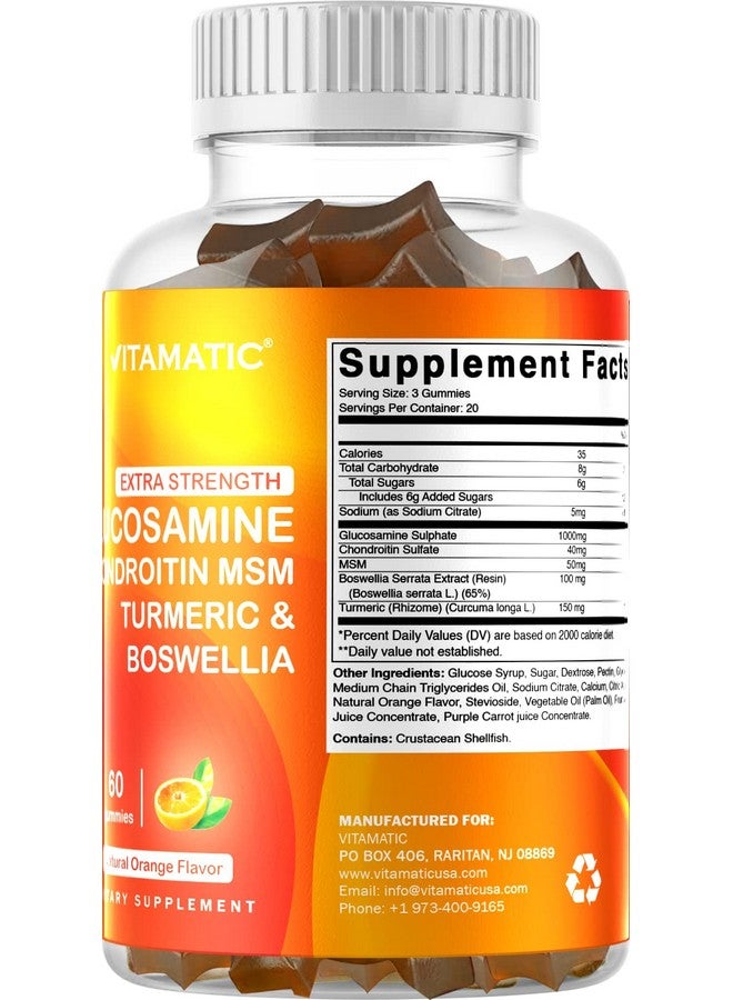 Vitamatic Extra Strength Glucosamine Chondroitin Gummies with MSM, Turmeric & Boswellia - 60 Pectin-Based Gummies Advanced Joint Support Formula - Sugar-Free, Non-GMO, Gelatin-Free - Image 5