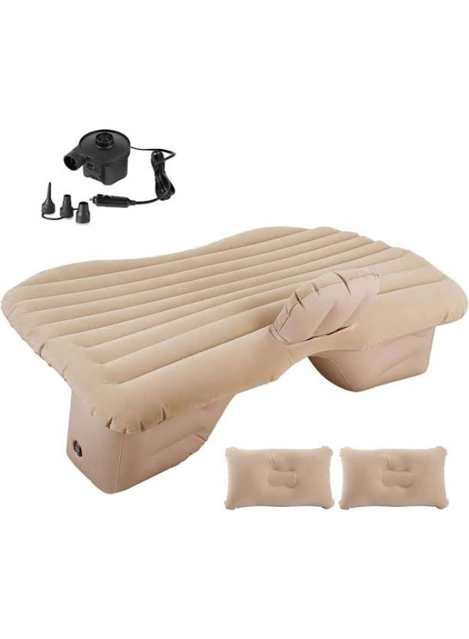Inflatable Car Air Mattress for Travel, Back Seat Air Bed for Cars & SUV Vehicles, Portable Camping Air Mattress with 2 Inflatable Pillows, Comfortable Sleeping Pad for Road Trips, Outdoor Camping & Long Journeys, Beige Color