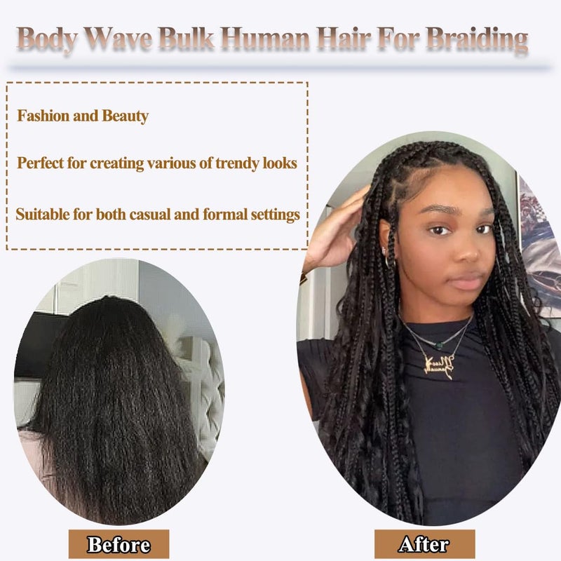 Y WIGS YWIGS Human Hair Braiding Hair for Boho Braids 100G Unprocessed Boho Body Wave Human Hair for Braiding NC 20inch - Image 4