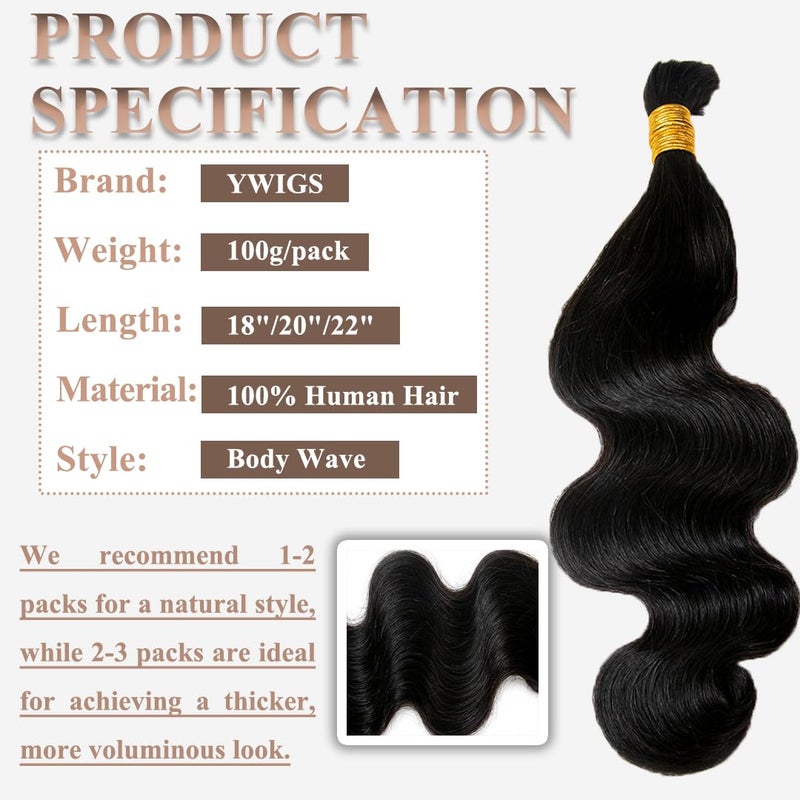 Y WIGS YWIGS Human Hair Braiding Hair for Boho Braids 100G Unprocessed Boho Body Wave Human Hair for Braiding NC 20inch - Image 2