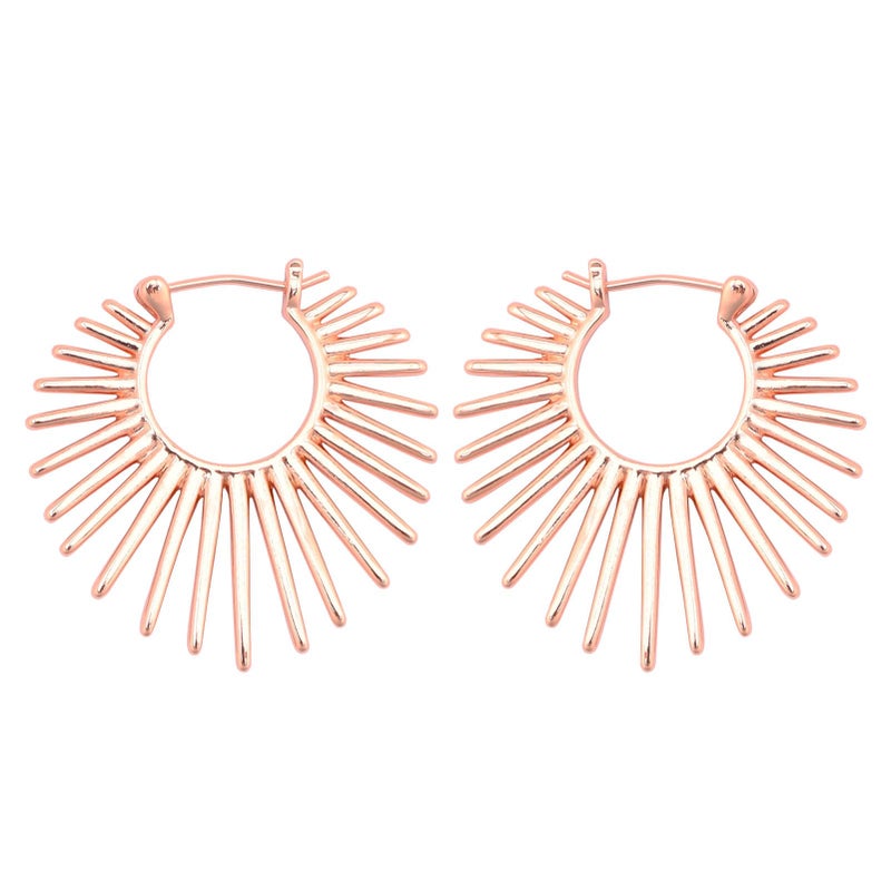 BaubleStar Sunburst Hinged Hoop Earrings Trendy Statement Chunky Thin Open Textured Huggie Earring Hinge Hoops for Women 14K Rosegold Plated - Image 1