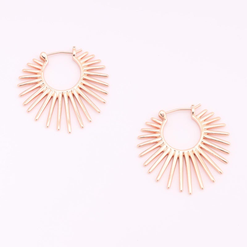 BaubleStar Sunburst Hinged Hoop Earrings Trendy Statement Chunky Thin Open Textured Huggie Earring Hinge Hoops for Women 14K Rosegold Plated - Image 4