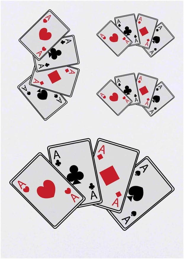 4 x Aces Playing Cards Temporary Tattoos Water Resistant SkinSafe NonToxic Transfers Mixed Sizes TO00042049