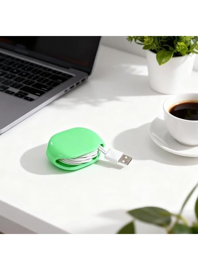 Green Automatic Retractable USB Cable Organizer Reel Storage Box For Office Home Travel - Image 4