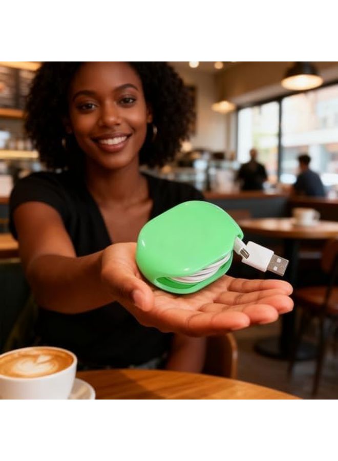 Green Automatic Retractable USB Cable Organizer Reel Storage Box For Office Home Travel - Image 5