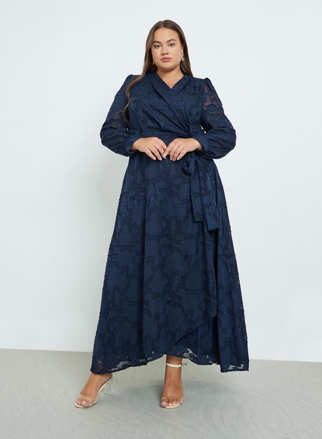 Styli Plus Size Navy Blue Maxi Wrap Dress - Image 2