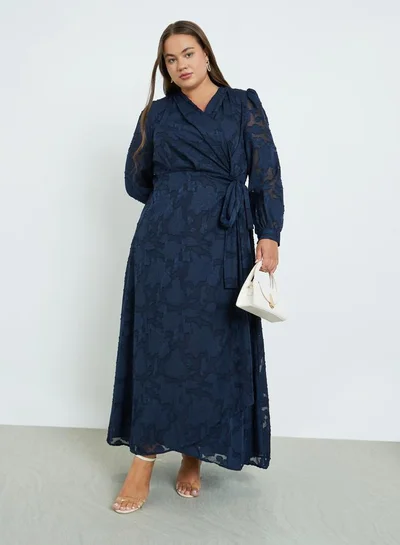 Styli Styli Plus Size Navy Blue Maxi Wrap Dress