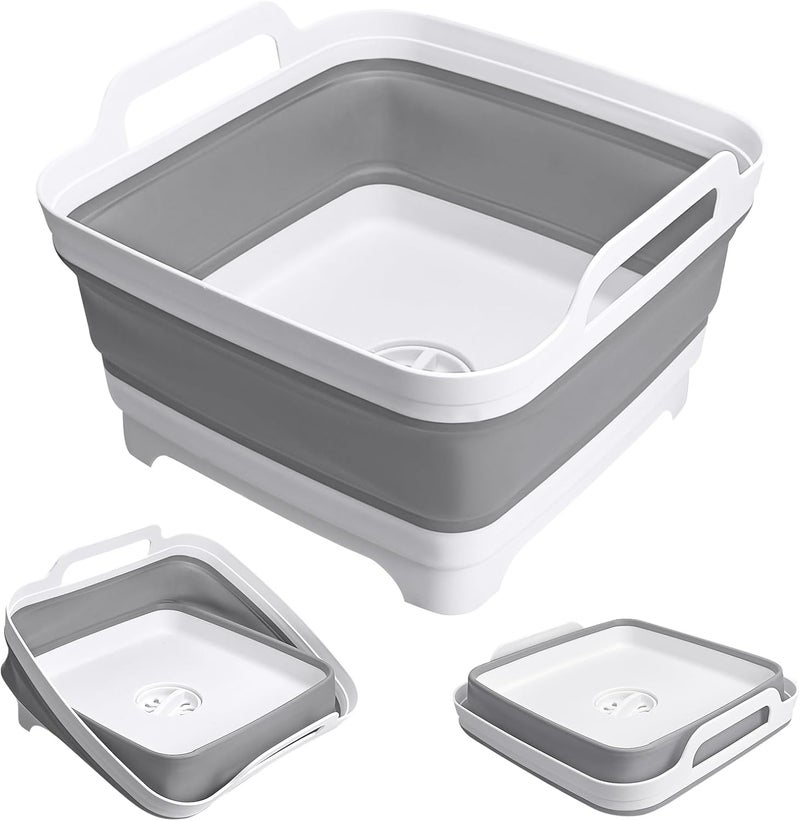 JOBVERT Collapsible Wash Basin with Drain Plug, 2.4 Gallon (9L) Collapsible Dish Basin, Portable Bottle Washing Basin for Baby Bottles, Vegetable Washing, RV Camping - Image 1