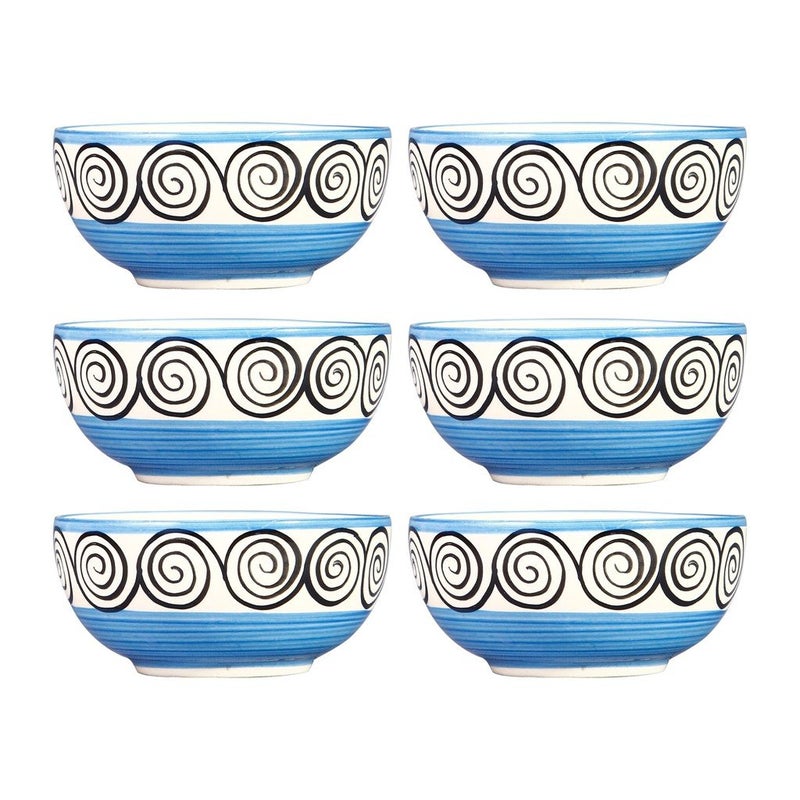 Caffeine Ceramic Handmade Blue Doodle katori Bowl (Set of 6) - Image 1
