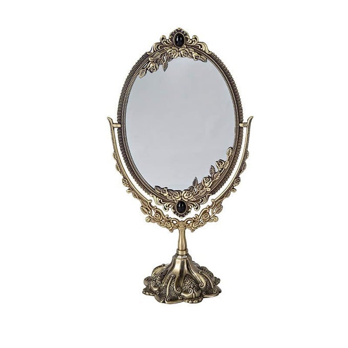 VINTAGE DOUBLE SIDE MAKEUP MIRROR ALLOY METAL TABLE DESKTOP MIRROR WITH 360 DEGREE ROTATION COSMETIC TOOL FOR WOMEN GIRLS LARGE BRONZE