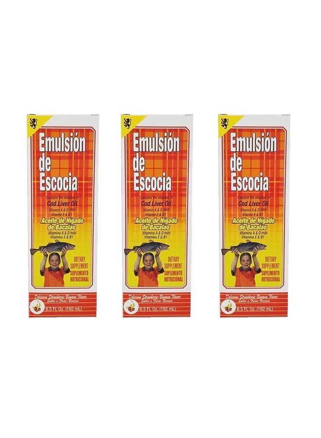 Menper Emulsion De Escocia. Cod Liver Oil Dietary Supplement. Rich In Vitamins A D E And B1. Strawberry And Banana Flavour. 6.5 Fl.Oz / 192 Ml. Pack Of 3 - Image 1