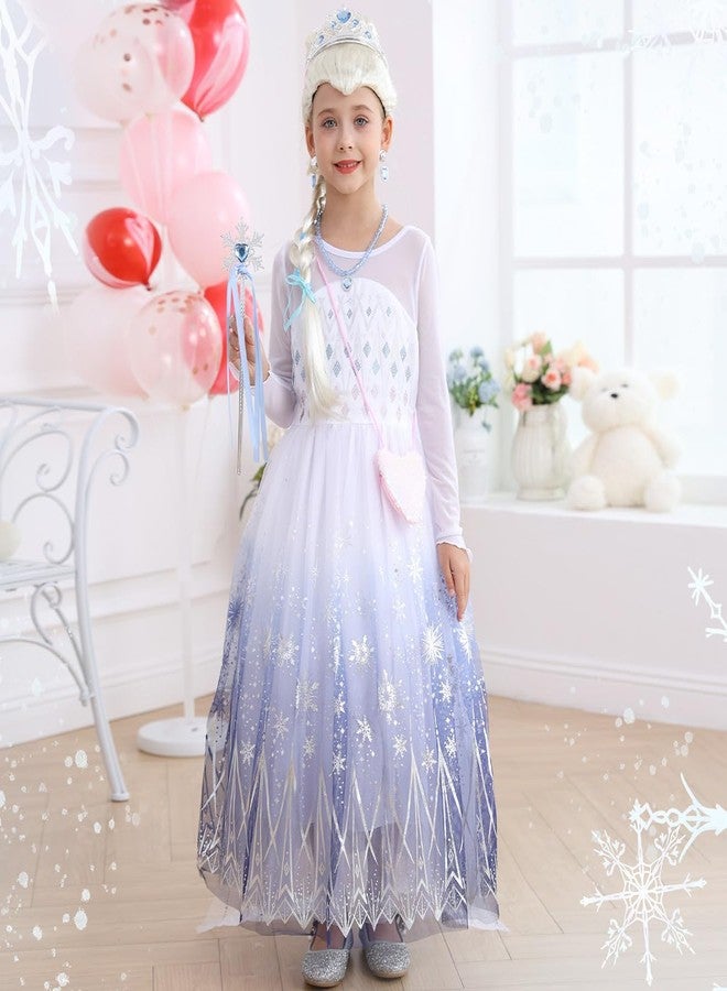 Luzlen Elsa White Princess Dress for Girls Halloween Costume Kids Birthday Party Long Sleeve Outfit with Wig Accessories,2-3 Years(Label 100) - Image 2