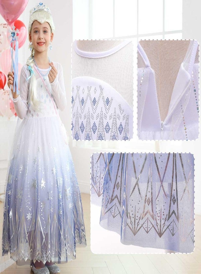Luzlen Elsa White Princess Dress for Girls Halloween Costume Kids Birthday Party Long Sleeve Outfit with Wig Accessories,2-3 Years(Label 100) - Image 5