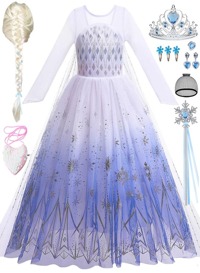 Luzlen Elsa White Princess Dress for Girls Halloween Costume Kids Birthday Party Long Sleeve Outfit with Wig Accessories,2-3 Years(Label 100) - Image 1