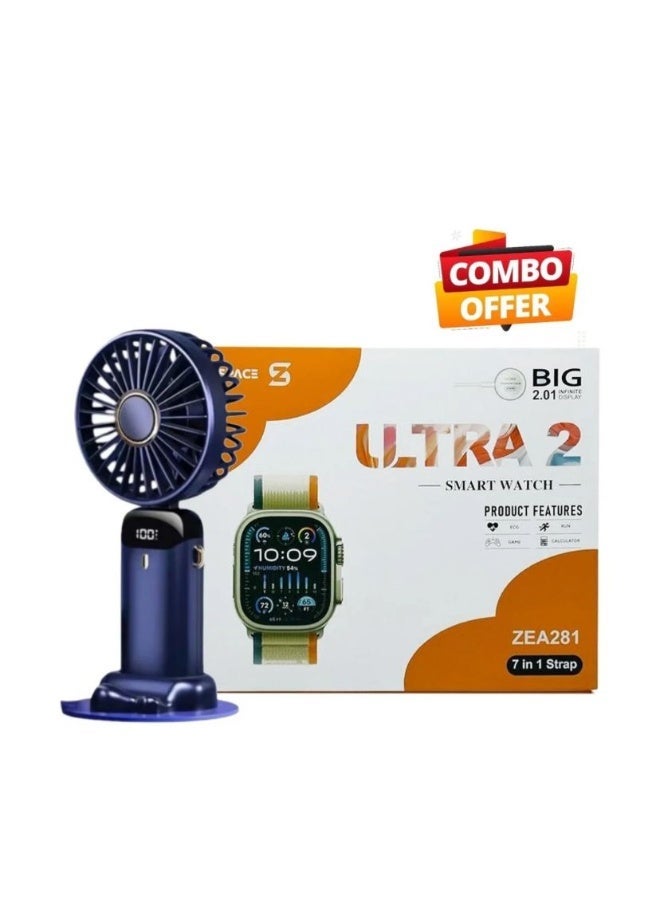 ZEROSPACE ZERO SPACE 2PCCOMBO -1 Ultra Smartwatch (7-in-1 Strap) & 1 LED Display Portable Cooling Fan Combo - Image 1