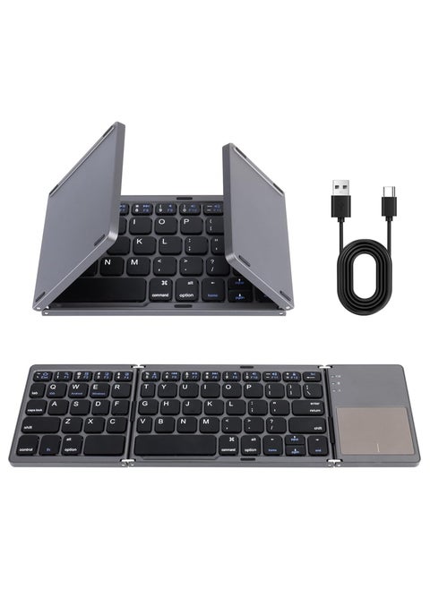 Folding Bluetooth Keyboard, Pocket Size Portable Mini Wireless Keyboard with Touchpad, Portable Ultra-Slim Foldable Keyboard for iPad Tablet Smartphone iOS Android Windows PC, Gray