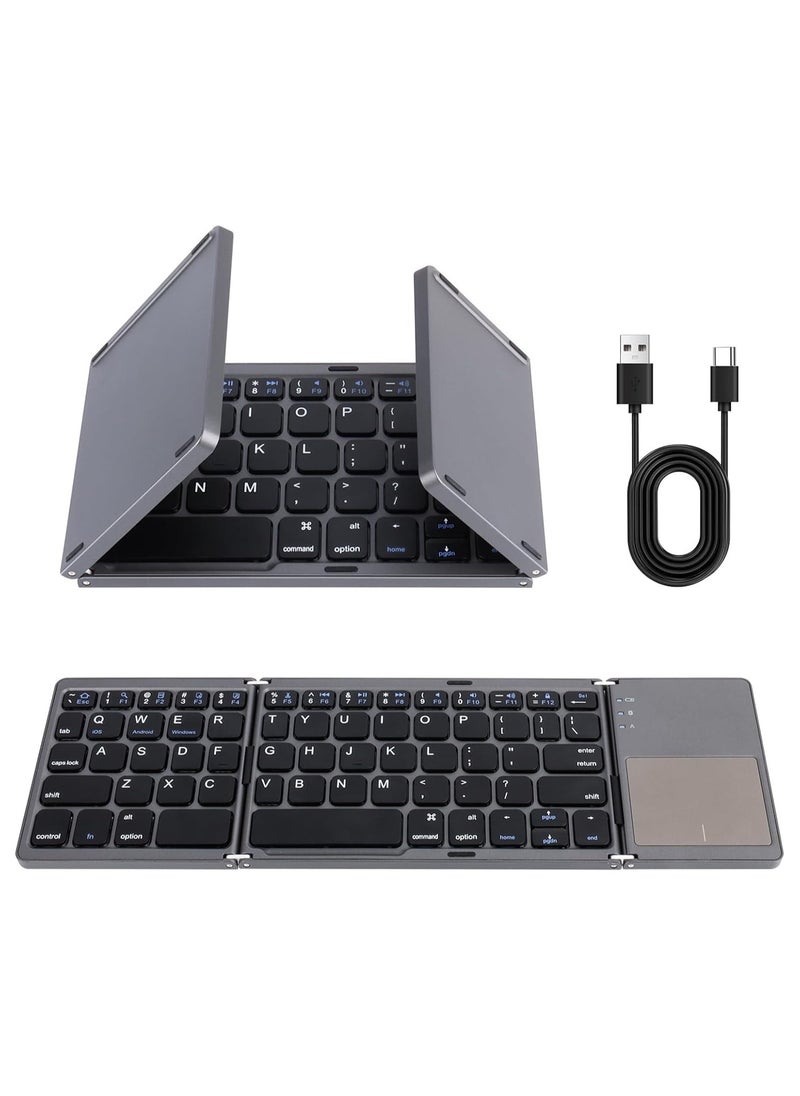 Folding Bluetooth Keyboard, Pocket Size Portable Mini Wireless Keyboard with Touchpad, Portable Ultra-Slim Foldable Keyboard for iPad Tablet Smartphone iOS Android Windows PC, Gray