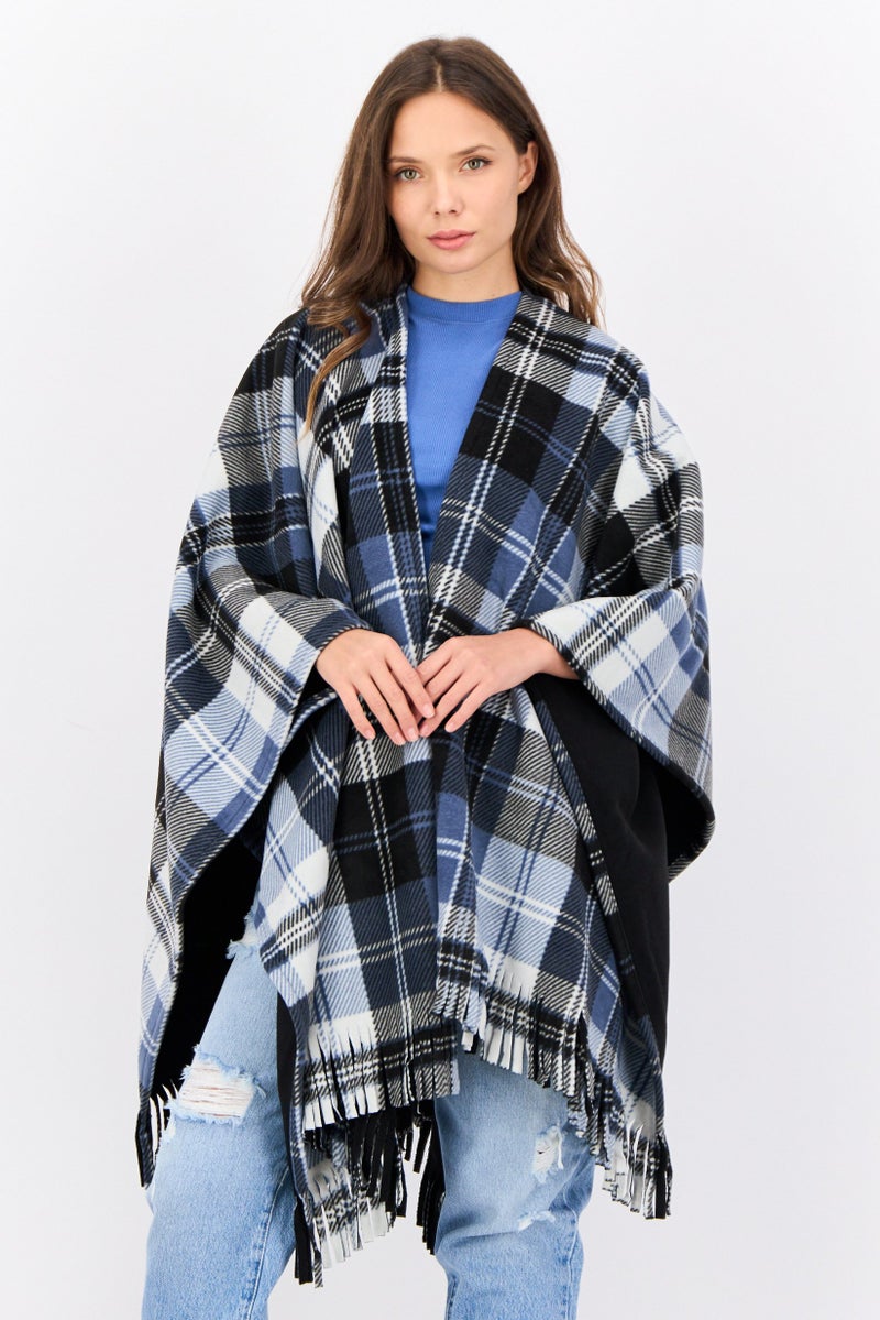 London Fog Women Plaid Poncho, Black  - Image 1