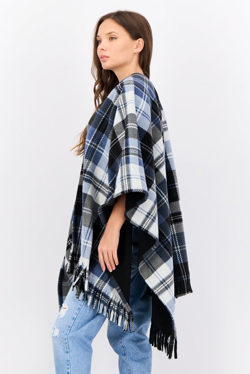 London Fog Women Plaid Poncho, Black  - Image 2