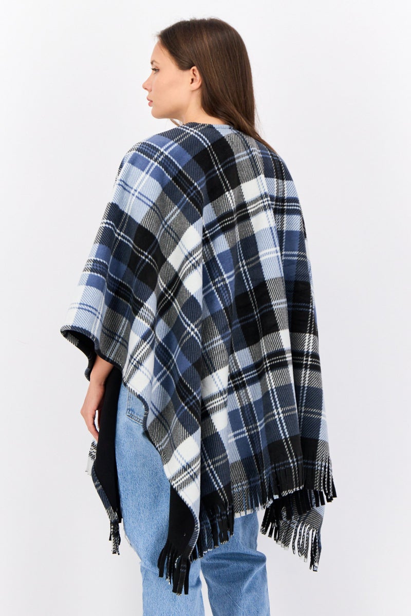 London Fog Women Plaid Poncho, Black  - Image 4