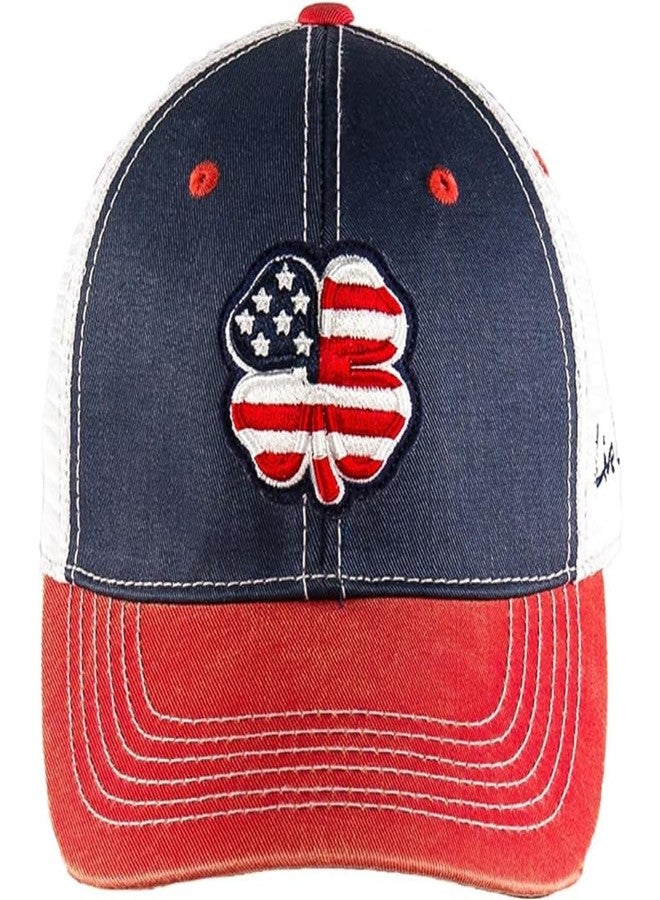 Black Clover Unisex USA American Flag Two-Tone Vintage Adjustable Snapback Cap Mesh Trucker Golf Hat - Image 1