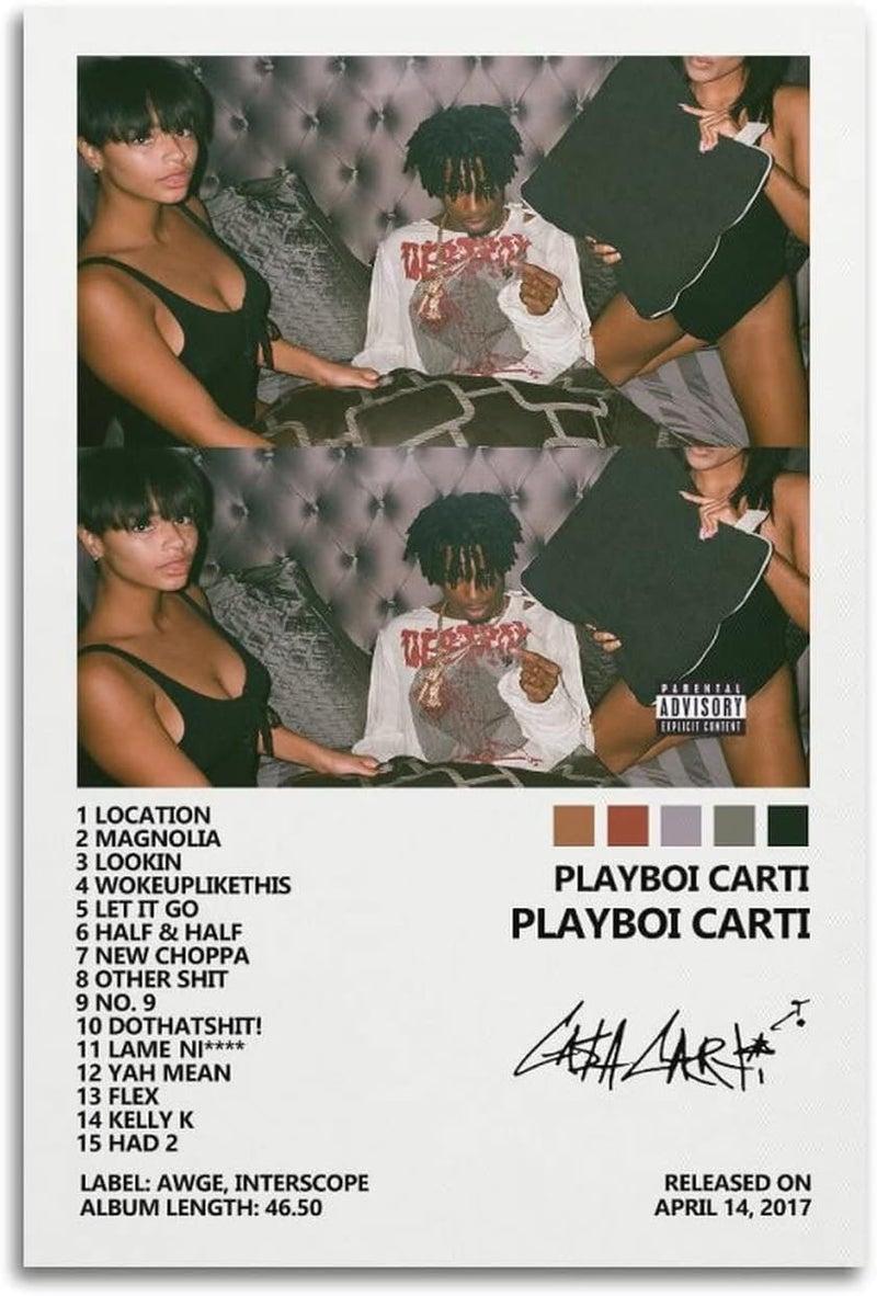 SUANYE ملصقات Playboi Carti، ملصق غلاف ألبوم Playboi Carti لغرفة النوم، لوحة فنية على القماش وديكور حائط بحجم 12×18 بوصة (30×45 سم) - Image 1
