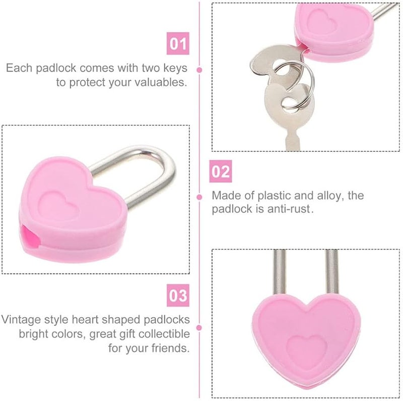 مجموعة أقفال زخرفية على شكل قلب مع مفاتيح، 20 قطعة، لأدراج الصناديق والمذكرات وأقفال الأمتعة - Image 5