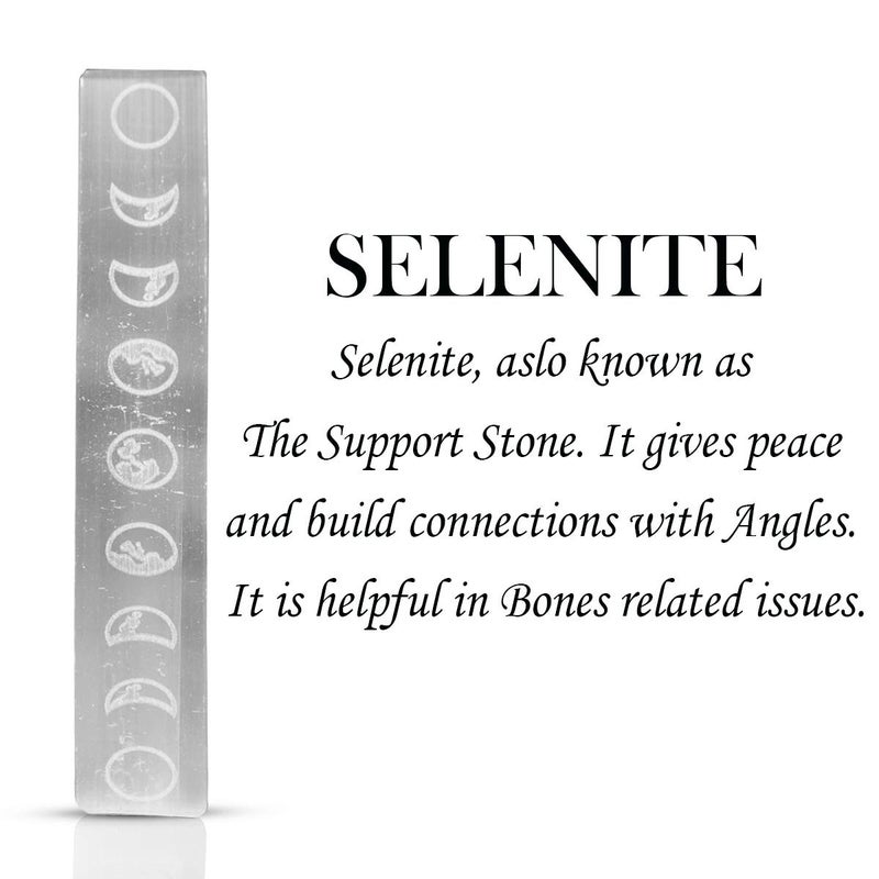 Crystu Moon Phase Engraved Selenite Stick 152 cm 6 inch Crystal Wand for Reiki Healing Home Decor White - Image 3