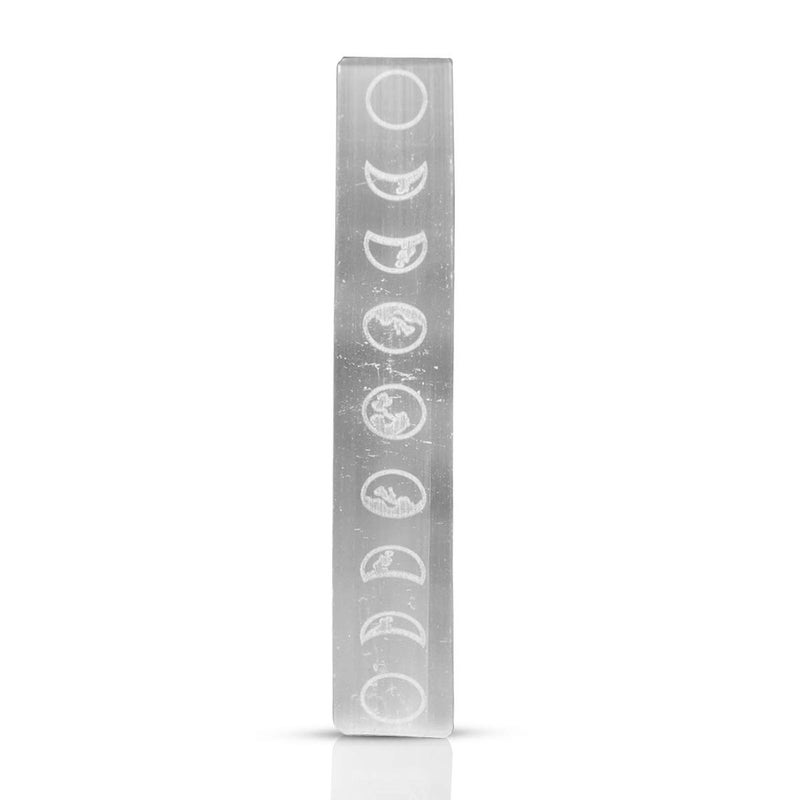 Crystu Moon Phase Engraved Selenite Stick 152 cm 6 inch Crystal Wand for Reiki Healing Home Decor White - Image 1