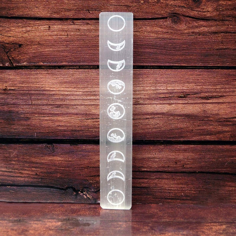 Crystu Moon Phase Engraved Selenite Stick 152 cm 6 inch Crystal Wand for Reiki Healing Home Decor White - Image 4
